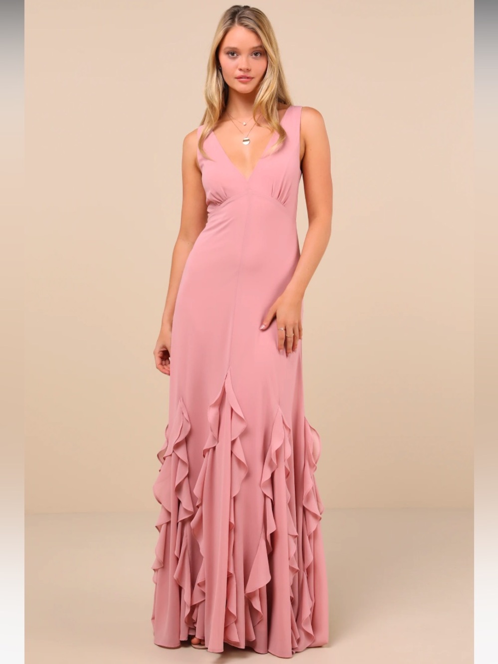 Lulus Alorna Rose Pink Sleeveless Ruffled Maxi Dress Size XS NWT